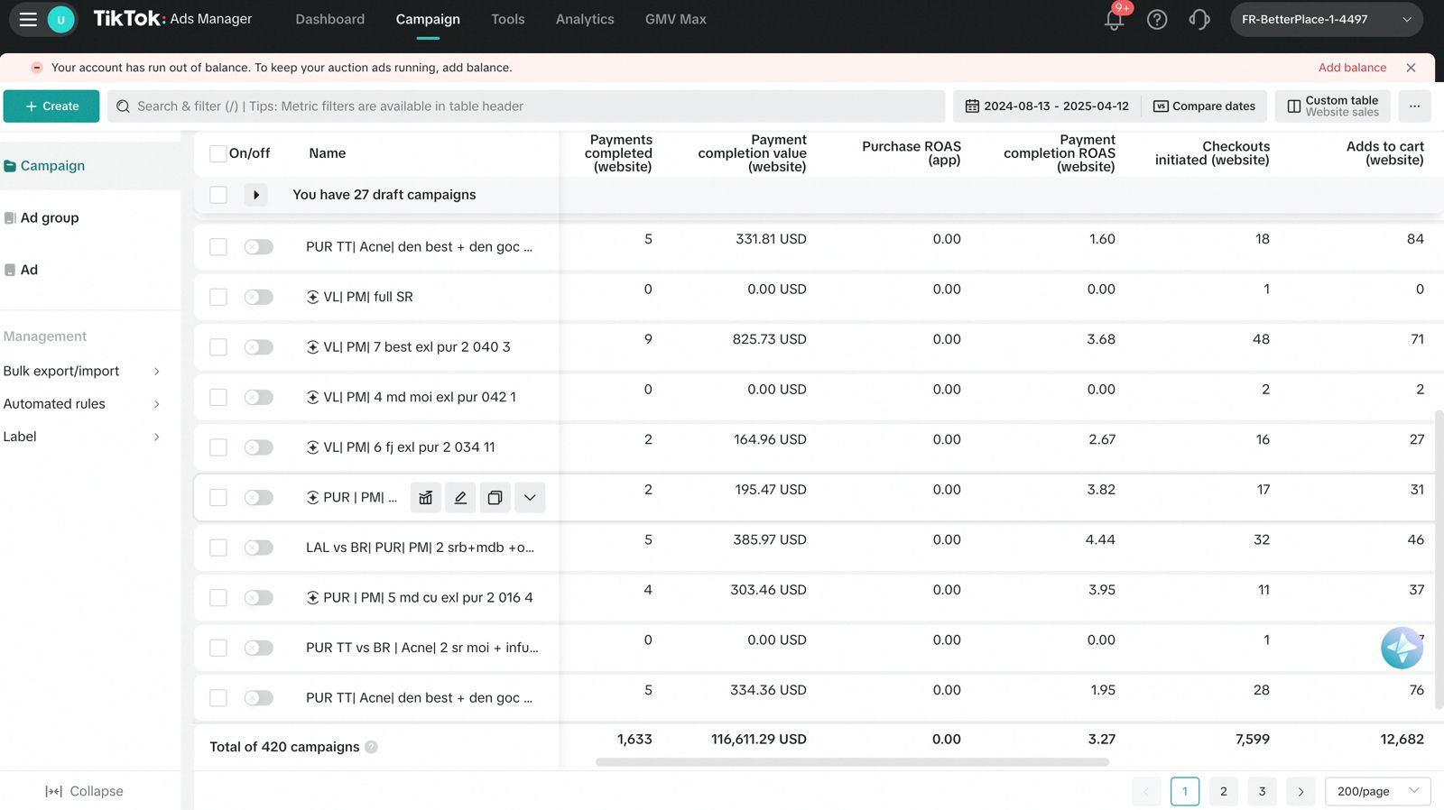 Stats dashboard screenshot